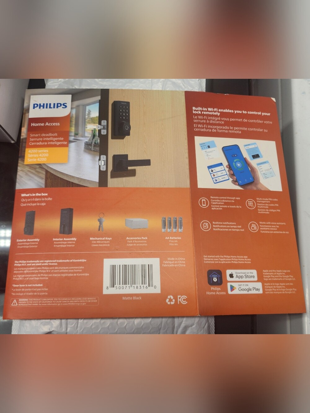 Philips Home Acess 4200 Series Keyless Smart Deadbolt - Matte Black PARTS